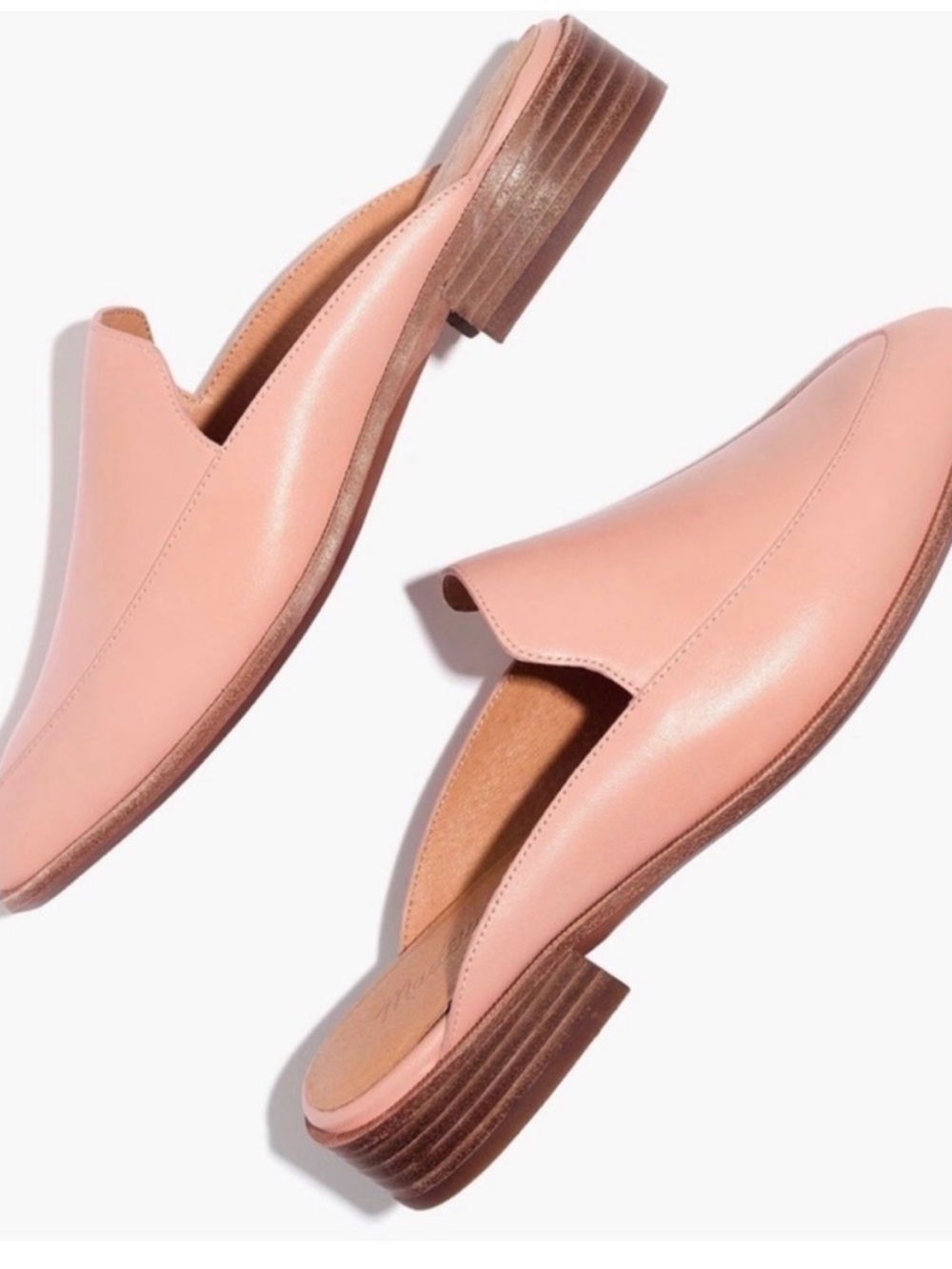 Madewell Pink Leather Backless Mules with Stacked Heel